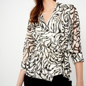 Alex Evenings Plus Size 3X Zebra Print Wrap Tie Closure 3/4 Sleeves Blouse
